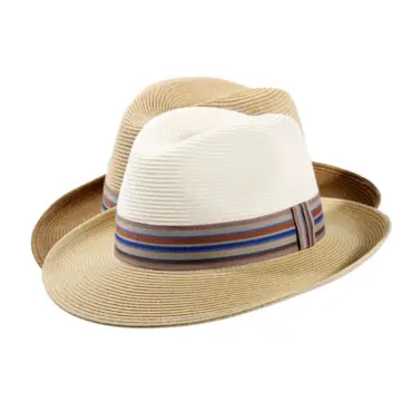 Sommerhut Fedora Bogart aus Papierstroh in écru und camel