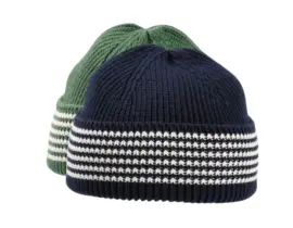 Sommer Strickmütze aus Bio-Baumwolle in Marine mit weißen Streifen