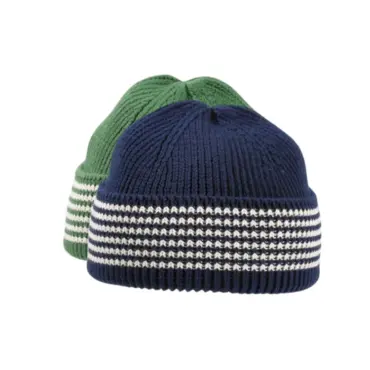 Sommer Strickmütze aus Bio-Baumwolle in Marine mit weißen Streifen
