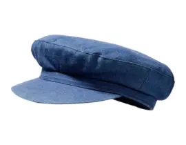 Camaret Mütze Jeans – blaue Baumwollmütze im Matrosenstil mit Schild