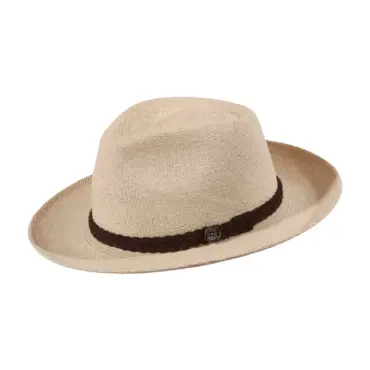 Panamahut Fedora Twisted Natur mit Lederband
