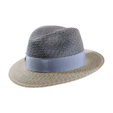 Sommerhut Fedora Viskose in Schwarz, Beige und Blau mit Rebsband