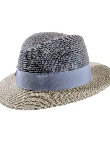 Sommerhut Fedora Viskose in Schwarz, Beige und Blau mit Rebsband