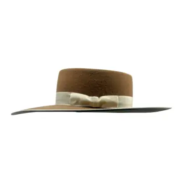 Buckaroo Westernhut aus Wollfilz in Camel mit flacher Krempe