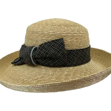 Sommerlicher Damen Aufschlaghut aus Naturstroh mit Seidenhutband