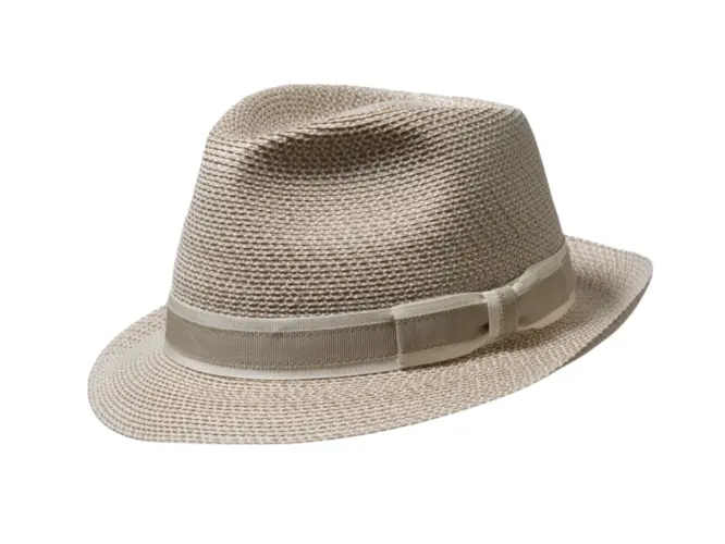 Eleganter Trilby Sommerhut aus Paglina/Bast mit zweifarbiger Garnitur