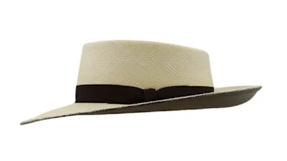 Westernhut aus naturfarbenem Panamastroh mit schwarzem Rebsband