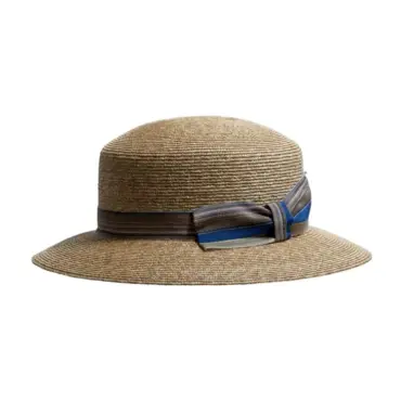 Damen Strohhut Freiamt Widerin natur mit multicolor-blauem Hutband