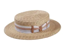 Canotier Strohhut aus Weizenstroh mit gestreiftem Rebsband