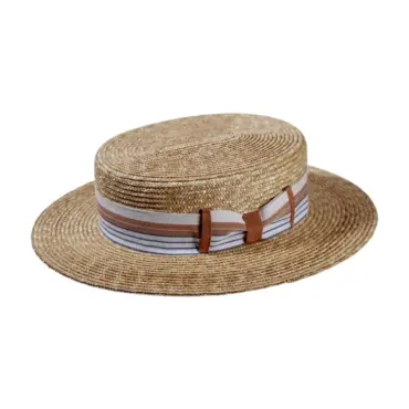 Canotier Strohhut aus Weizenstroh mit gestreiftem Rebsband