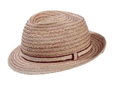 Trilbyhut aus Raffia mit Zickzackstruktur und schmalem Raffiaband – handgefertigt