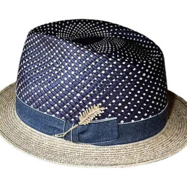 Player-Strohhut aus Panama und Weizenstroh in Marine mit Strohrispe