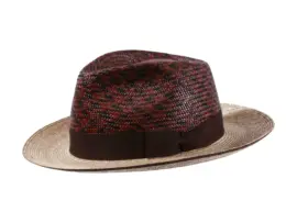 Fedora-Strohhut mit Hahnentritt-Krone und braunem Rebsband
