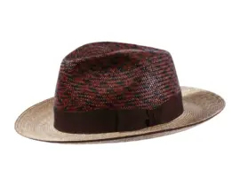 Fedora-Strohhut mit Hahnentritt-Krone und braunem Rebsband