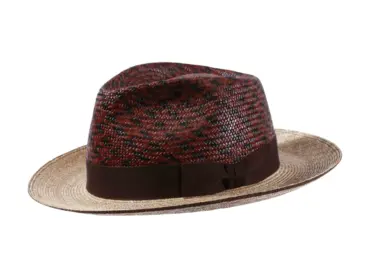 Fedora-Strohhut mit Hahnentritt-Krone und braunem Rebsband
