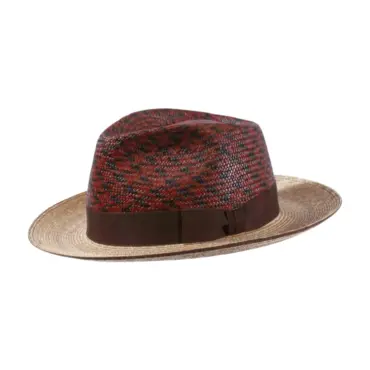 Fedora-Strohhut mit Hahnentritt-Krone und braunem Rebsband