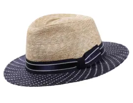 Panama Strohhut City natur-blau mit gestreiftem Hutband