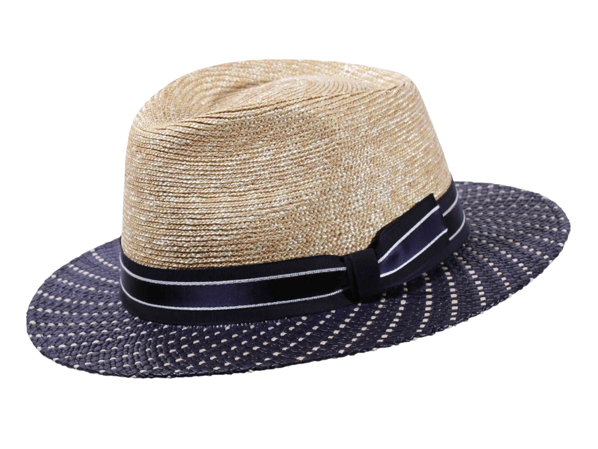 Panama Strohhut City natur-blau mit gestreiftem Hutband