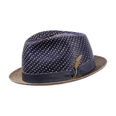 Player-Strohhut aus Panama und Weizenstroh in Marine mit Strohrispe