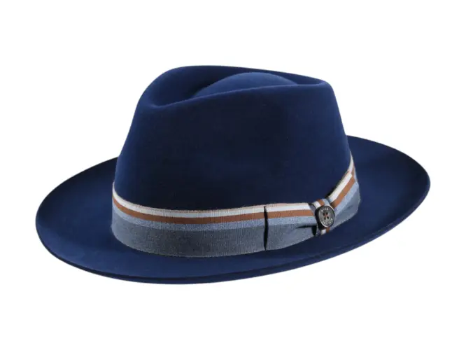 Fedora Bogart Velours „Cotton Stripes“ – Handgefertigt in der Schweiz