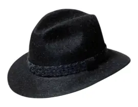 Schwarzer Fedora Traveler Haarfilzhut Stichelhaar – Handarbeit