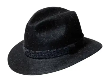 Schwarzer Fedora Traveler Haarfilzhut Stichelhaar – Handarbeit