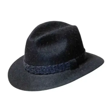 Schwarzer Fedora Traveler Haarfilzhut Stichelhaar – Handarbeit