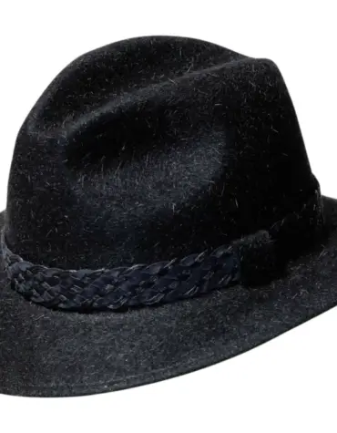 Schwarzer Fedora Traveler Haarfilzhut Stichelhaar – Handarbeit