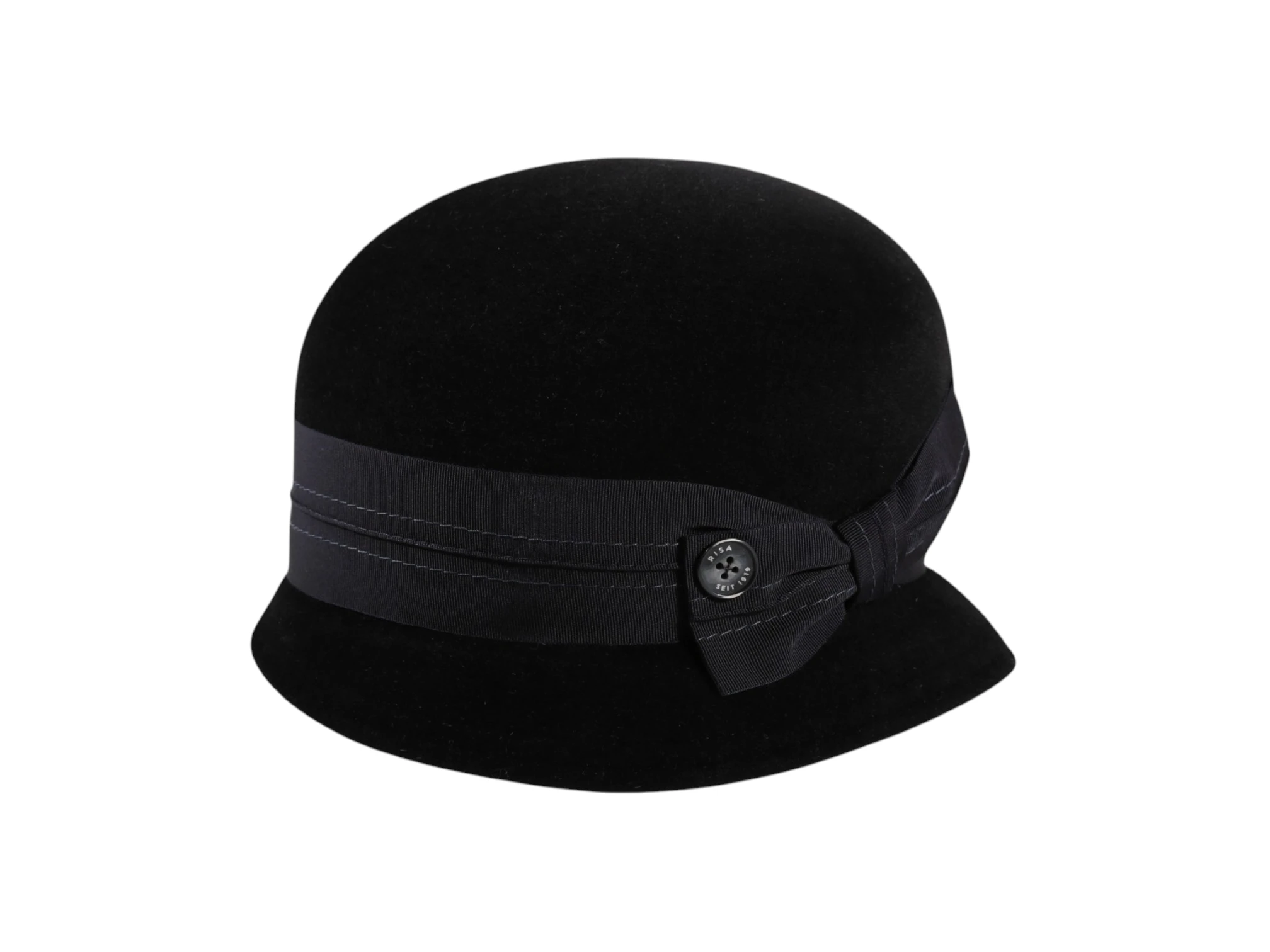 Cloche „très chic“ in Schwarz – eleganter Damenhut aus Velours Haarfilz, handgefertigt in der Schweiz