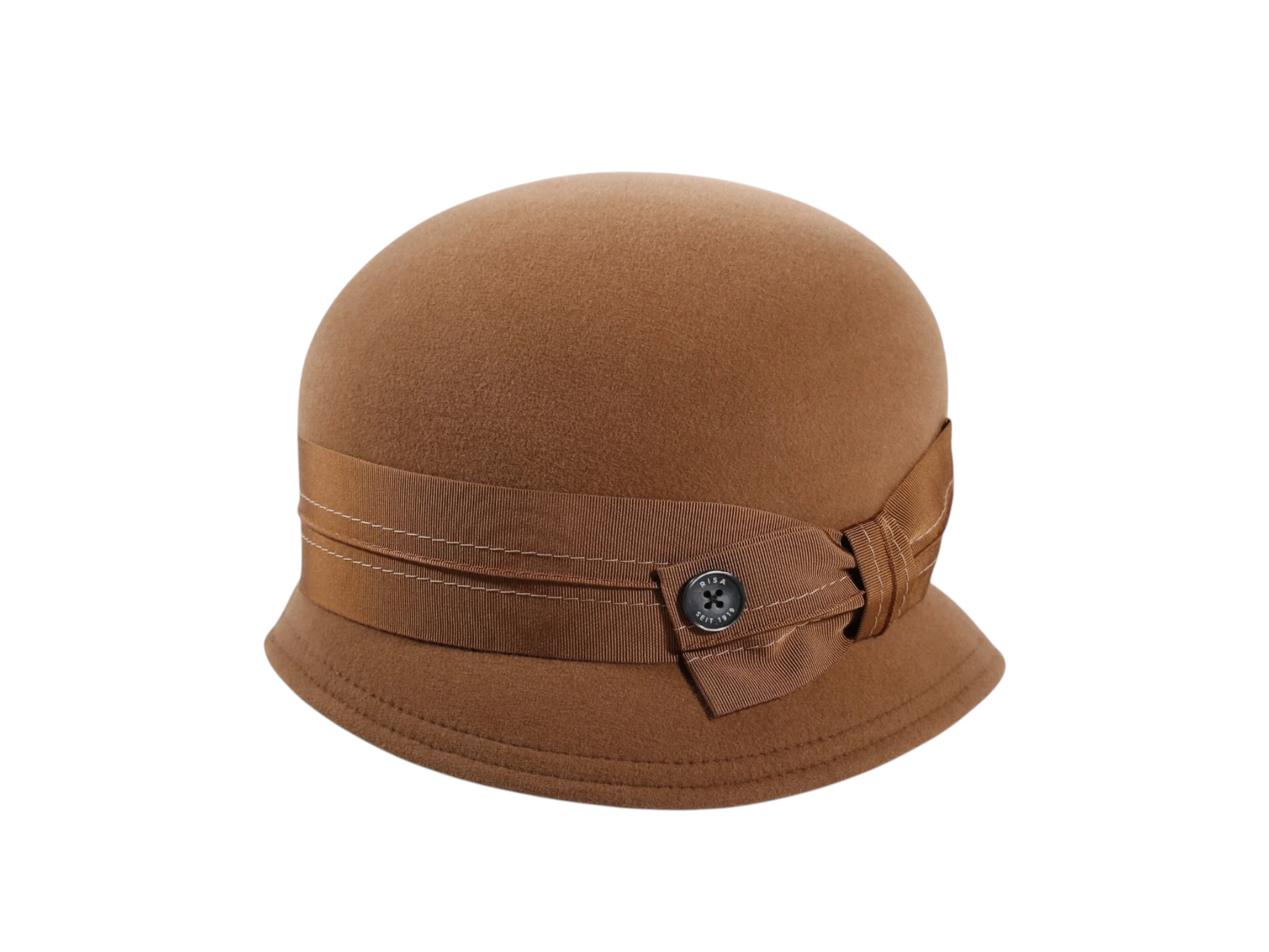 Cloche „très chic“ in Camel – klassischer Velours Haarfilz Damenhut, handgemacht in der Schweiz