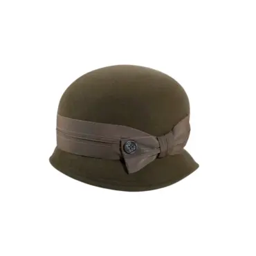 Cloche „très chic“ in Moos – stilvoller Damenhut aus Haarfilz Velours, handgefertigt in der Schweiz