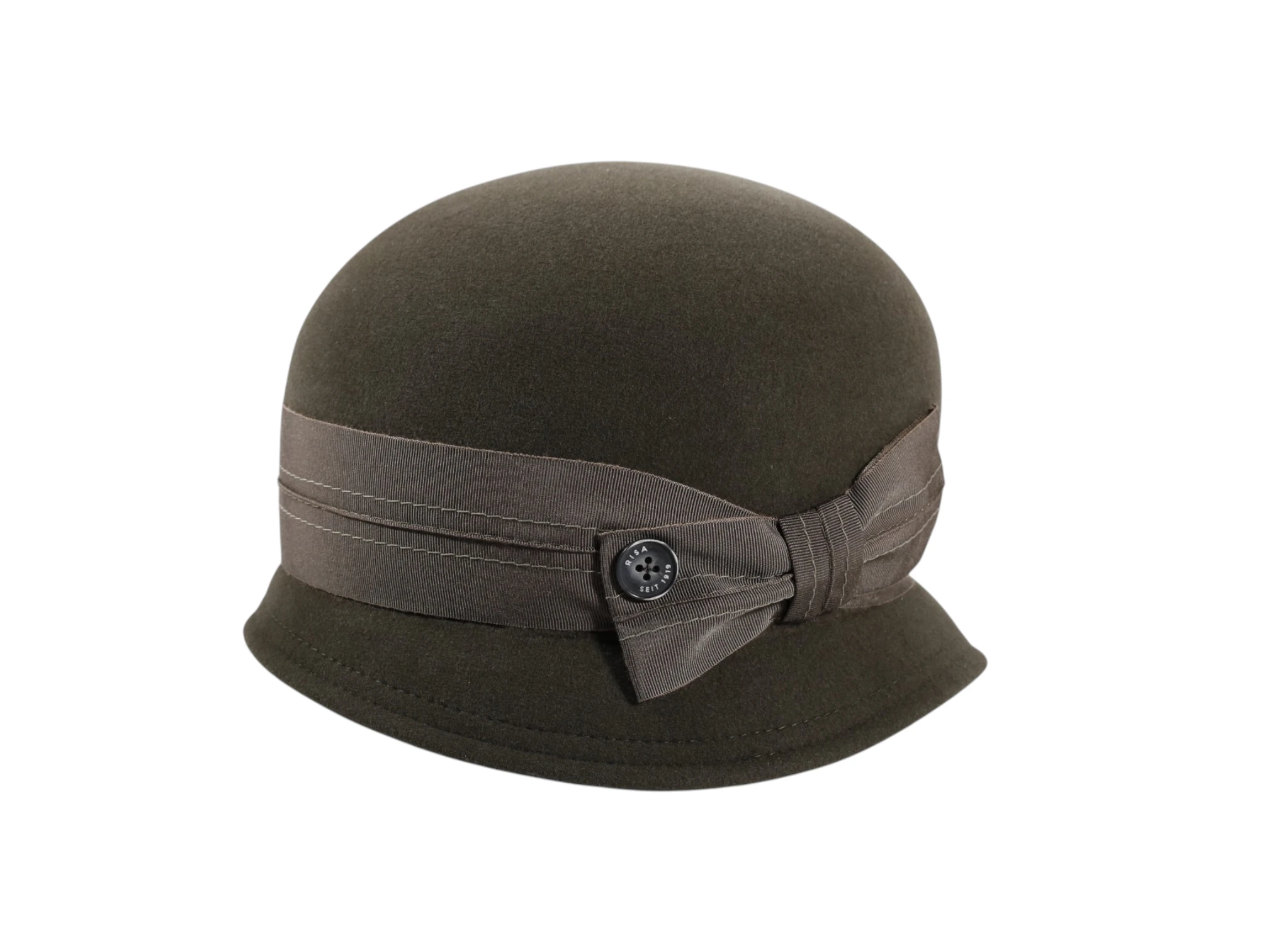 Cloche „très chic“ in Moos – stilvoller Damenhut aus Haarfilz Velours, handgefertigt in der Schweiz