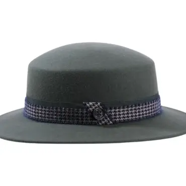 Cloche Damenhut Wollfilz mit Pied de Poule Mohairband – Risa Handarbeit Schweiz