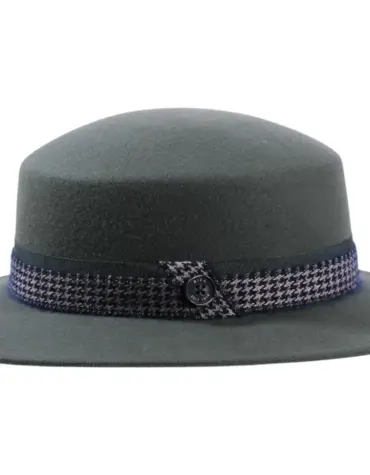 Cloche Damenhut Wollfilz mit Pied de Poule Mohairband – Risa Handarbeit Schweiz