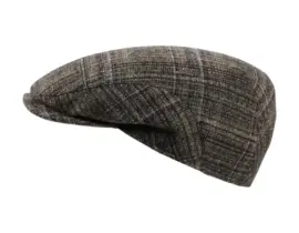 Schiebermütze Marino aus Schurwolle und Seide mit Karomuster in Olive