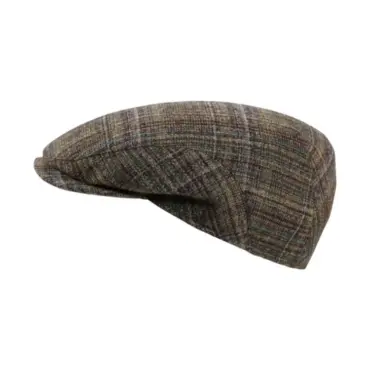 Schiebermütze Marino aus Schurwolle und Seide mit Karomuster in Olive