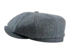 Paperboy „Shelby“ Wolle Moon in hellem Beige: klassische 8-Panel-Mütze im Herringbone-Muster, seitliche Ansicht.