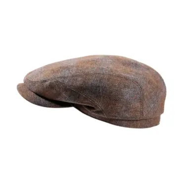 Schiebermütze Clay aus Schurwolle mit Karomuster in Fischgrätstruktur in Zimt, Marine und Stein