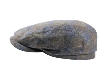 Schiebermütze Clay aus Schurwolle mit Karomuster in Fischgrätstruktur in Zimt, Marine und Stein