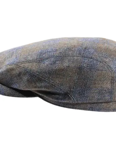 Schiebermütze Clay aus Schurwolle mit Karomuster in Fischgrätstruktur in Zimt, Marine und Stein