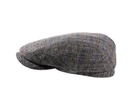 Country-Kappe Wool braun kariert petrol – Flatcap Handarbeit