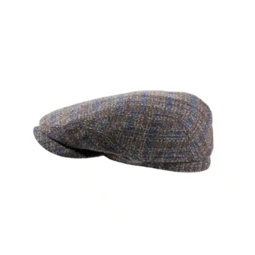 Country-Kappe Wool braun kariert petrol – Flatcap Handarbeit