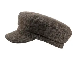 Camaret „Tonio“ Schirmmütze aus Wolle mit Fischgrätmuster, erhältlich in Taupe, Marine, Olive und Anthrazit.
