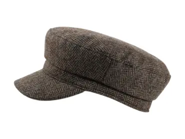 Camaret „Tonio“ Schirmmütze aus Wolle mit Fischgrätmuster, erhältlich in Taupe, Marine, Olive und Anthrazit.