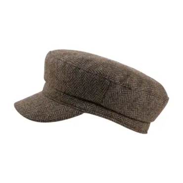 Camaret „Tonio“ Schirmmütze aus Wolle mit Fischgrätmuster, erhältlich in Taupe, Marine, Olive und Anthrazit.