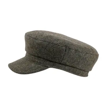 Camaret „Tonio“ Schirmmütze aus Wolle mit Fischgrätmuster, erhältlich in Taupe, Marine, Olive und Anthrazit.