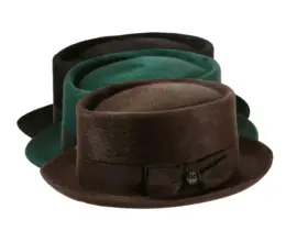 Fedora Melousine in 4 farben aus Haarfilz mit olivfarbenem Rebsband und schwarzem Poispoil, handgemacht.