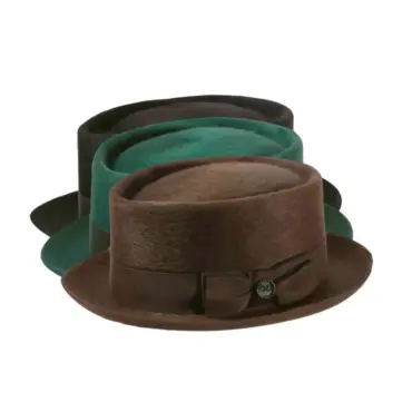 Fedora Melousine in 4 farben aus Haarfilz mit olivfarbenem Rebsband und schwarzem Poispoil, handgemacht.