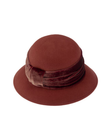 Wollfilzhut Glocke zweifarbig gerafftes Samtband – hochwertige Kopfbedeckung von Fiebig bei Hut Factory Schweiz