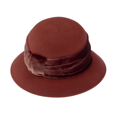 Wollfilzhut Glocke zweifarbig gerafftes Samtband – hochwertige Kopfbedeckung von Fiebig bei Hut Factory Schweiz